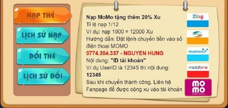 Hướng dẫn nạp rút tiền Trùm Cá Vàng