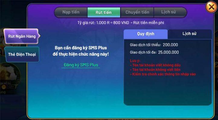 Rút tiền tại Vinh club qua Ngân hàng