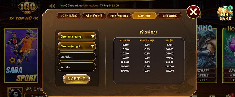 Nạp tiền qua thẻ cào điện thoại